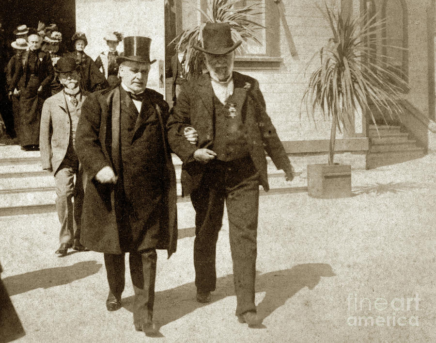 Mckinley Photograph - President McKinley leaving the Old Methodist Church on Lighthouse Ave. 1901 by Monterey County Historical Society