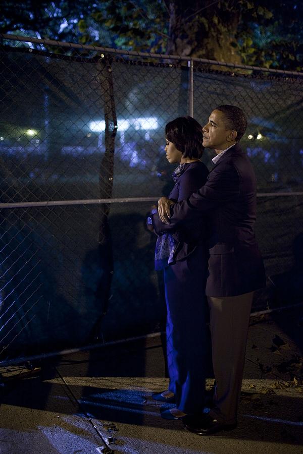History Photograph - President Obama Embraces Michelle by Everett