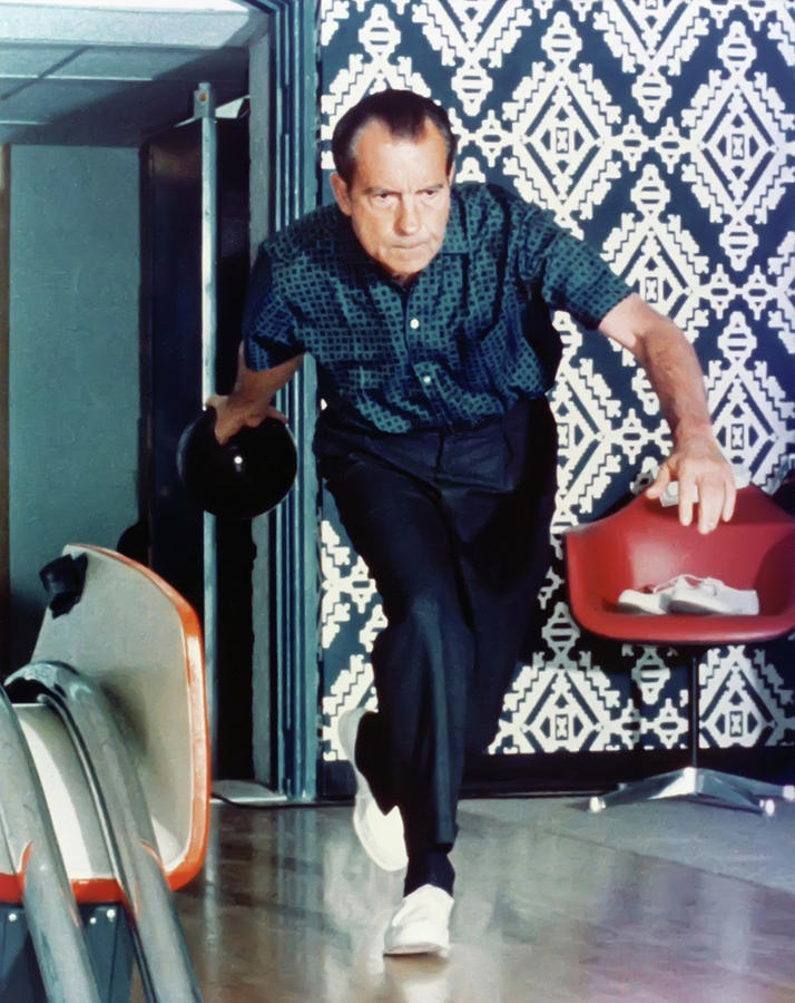 Richard Photograph - President Richard Nixon Bowling by Digital Reproductions