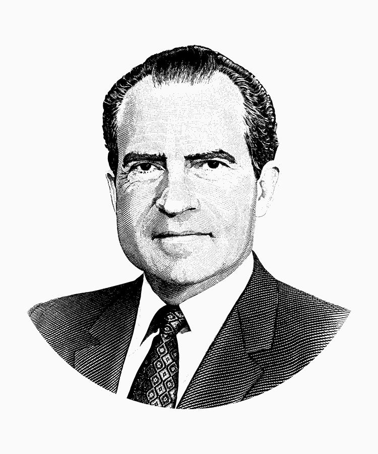 Richard Nixon Digital Art - President Richard Nixon Graphic Black and White by War Is Hell Store