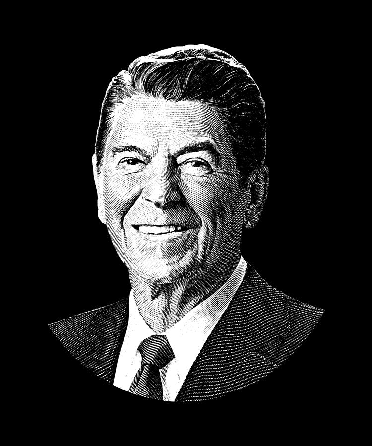 Ronald Reagan Digital Art - President Ronald Reagan Graphic - Black and White by War Is Hell Store