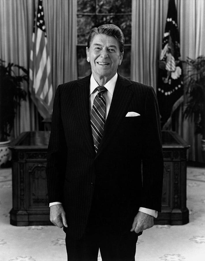 President Ronald Reagan In The Oval Office Photograph