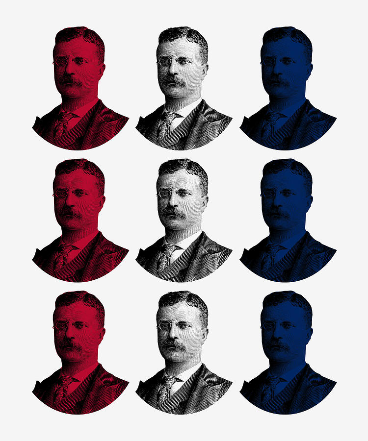 President Teddy Roosevelt - Red, White, and Blue Digital Art by War Is Hell Store