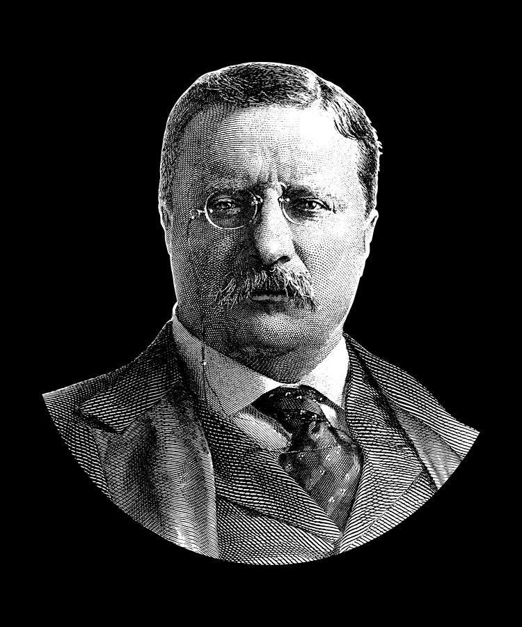 President Theodore Roosevelt Graphic - Black and White Digital Art by War Is Hell Store