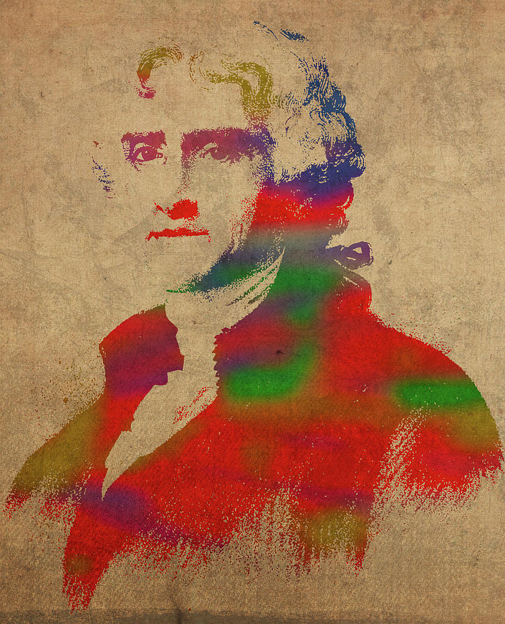 Thomas Jefferson Mixed Media - President Thomas Jefferson Watercolor Portrait by Design Turnpike