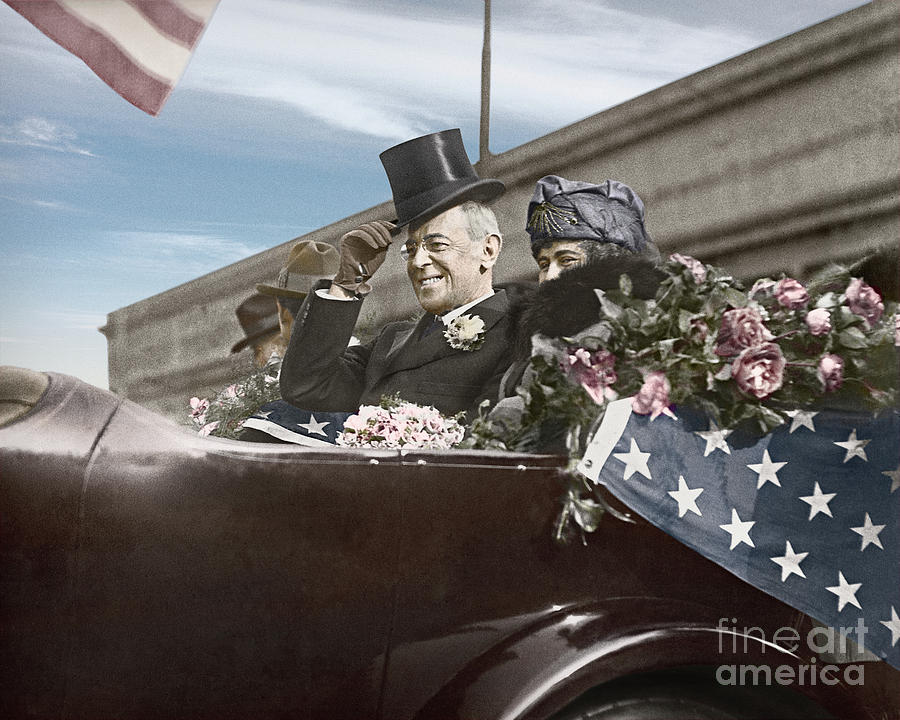 Flag Photograph - President Woodrow Wilson 1919 color by Martin Konopacki