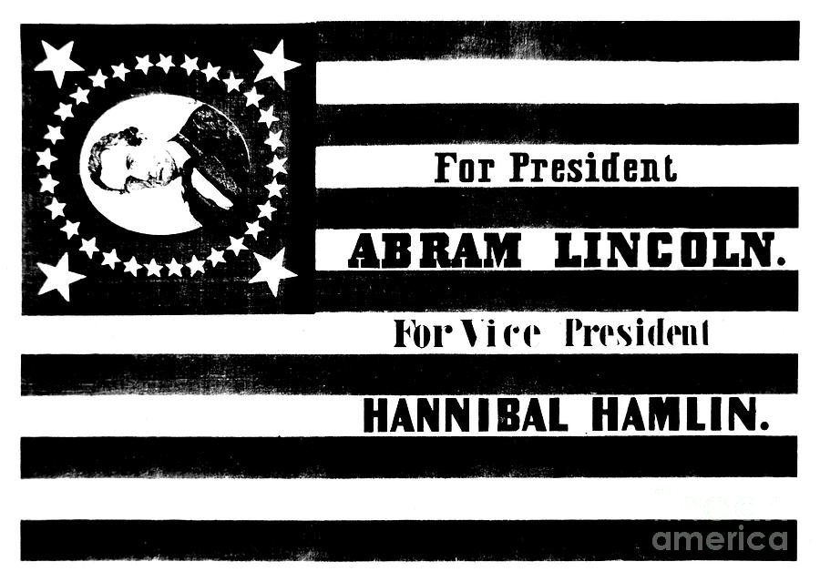 Presidential Campaign flag of Abraham Lincoln for President and Hannibal Hamlin for Vice President,  Drawing by American School