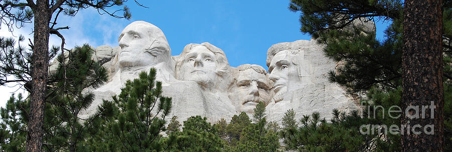Presidents of Mount Rushmore Framed by South Dakota Forest Trees Panoramic Photograph by Shawn OBrien