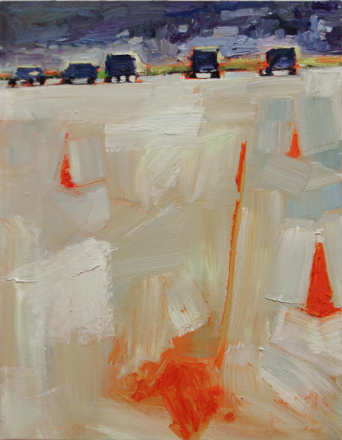 City Scene Painting - Presidio Parking Lot with Orange Undercoat by Nicholas Coley 