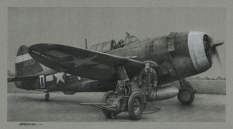 4th Fighter Group Drawing - Press Time by Wade Meyers