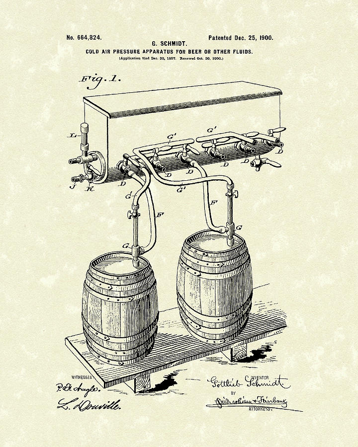 Schmidt Drawing - Pressure System 1900 Patent Art  by Prior Art Design