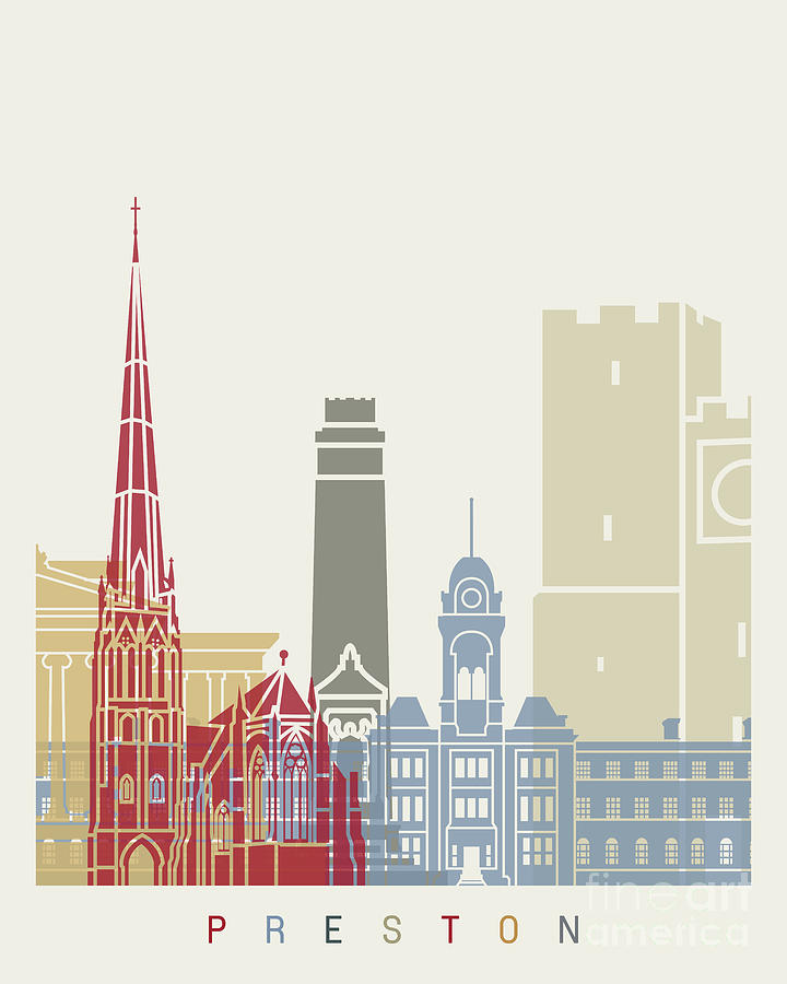 Abstract Painting - Preston skyline poster by Pablo Romero
