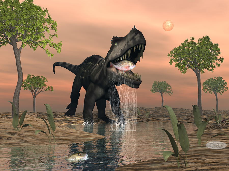 Prestosuchus Dinosaur Fishing - 3d Render Digital Art