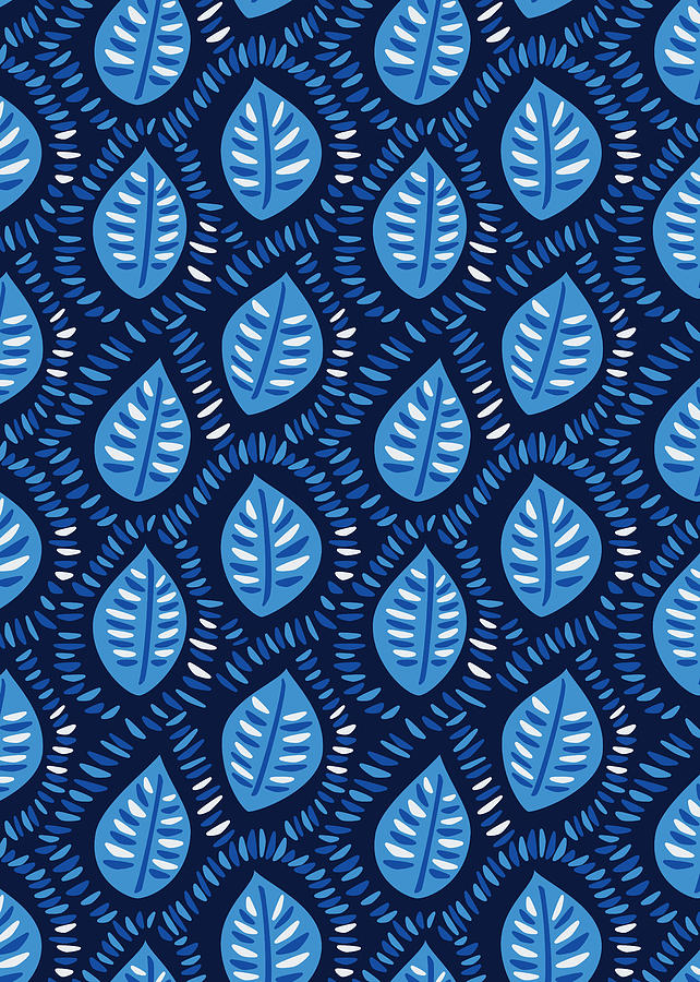 Abstract Digital Art - Pretty Decorative Blue Leaves Pattern by Boriana Giormova