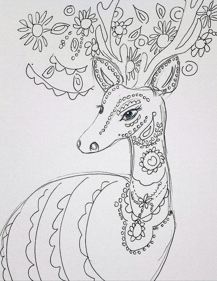 Pretty Deer Drawing by Hae Kim