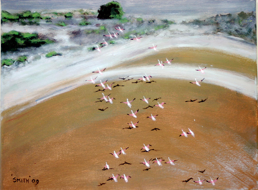 Pretty Flamingos Painting by Tom Smith