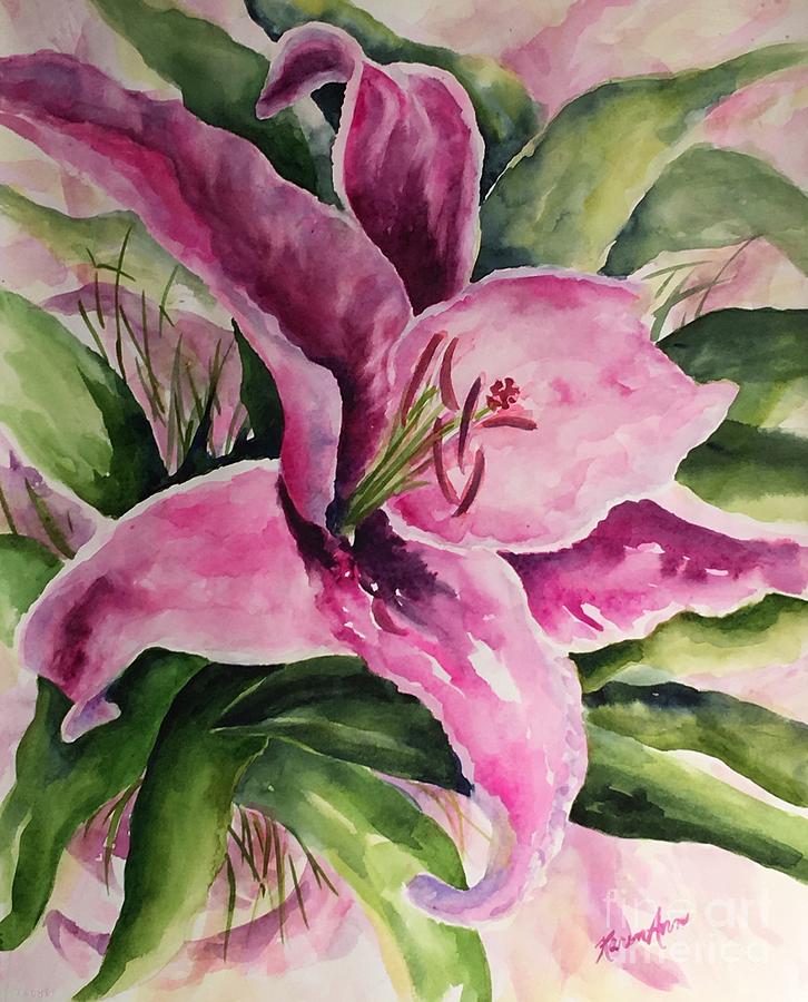 Pretty in Pink Lily  Painting by Karen Ann