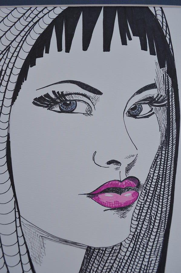 Black And White Drawing - Pretty In Pink Lips by Roberta Dunn