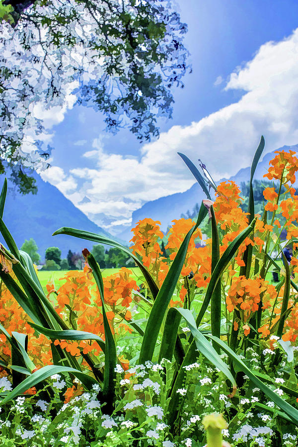 Pretty Orange in the Alps Digital Art by Lisa Lemmons-Powers