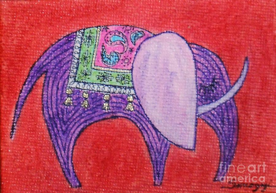 Pretty Pachyderm -- Whimsical Elephant Drawing by Jayne Somogy