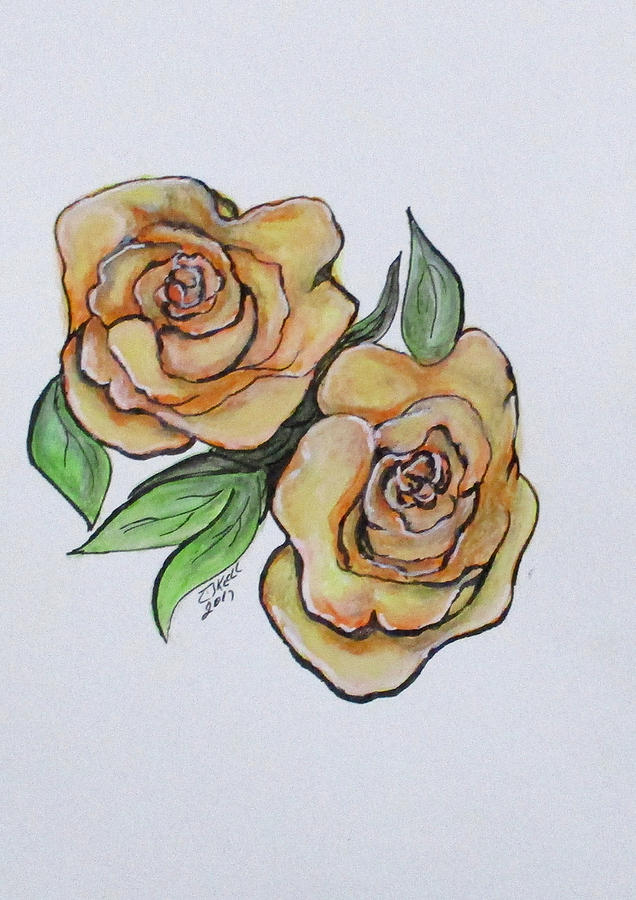 Pretty Peach Roses Painting by Clyde J Kell