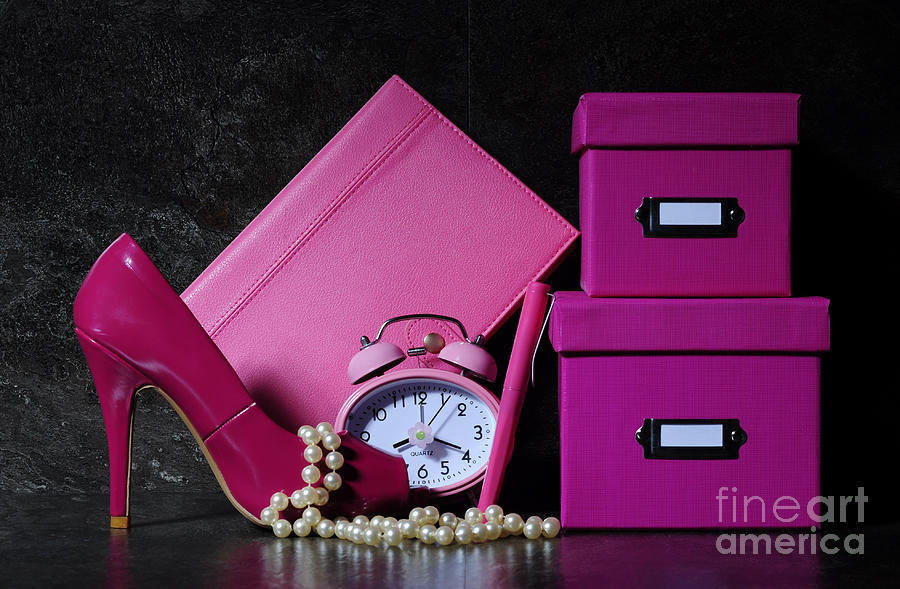 Pretty pink female office desk Photograph by Milleflore Images
