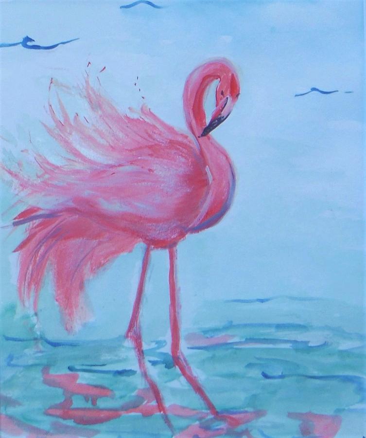 Pretty Pink Flamingo Painting by Jacqueline Whitcomb