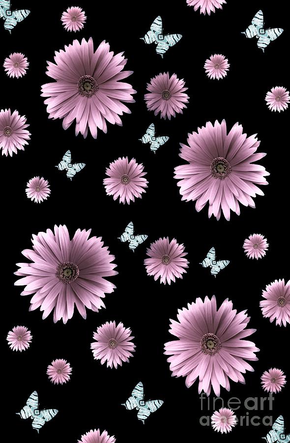 Pretty Pink Flowers On Black Digital Art by Rachel Hannah