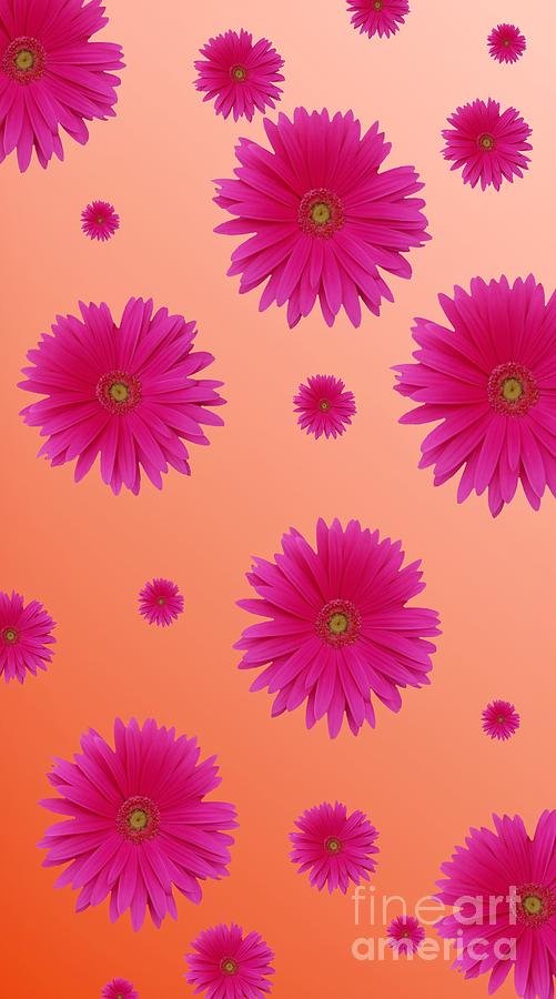 Pretty Pink Flowers on Peach Digital Art by Rachel Hannah