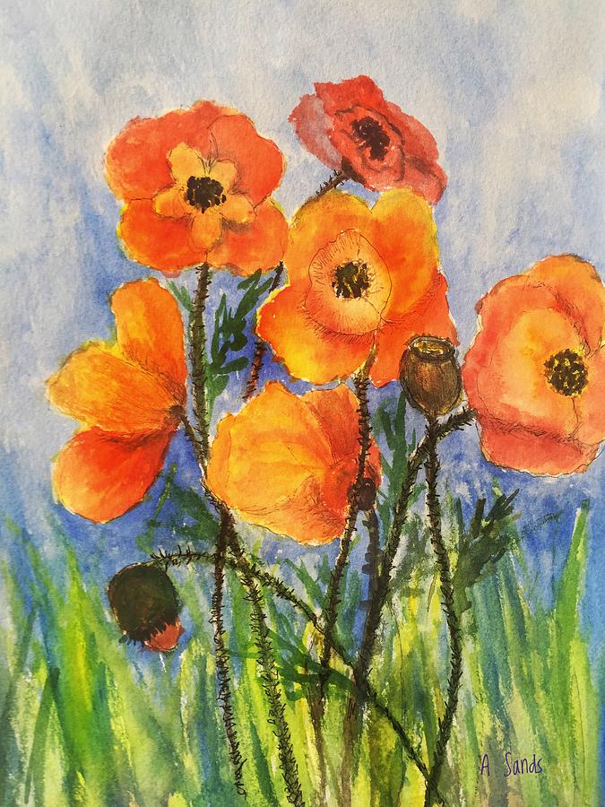 Pretty Poppies Painting by Anne Sands