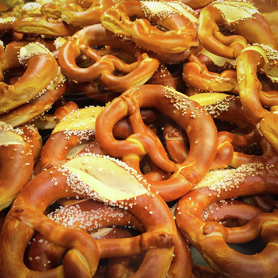 Bread Photograph - Pretzels in a bakery by GoodMood Art