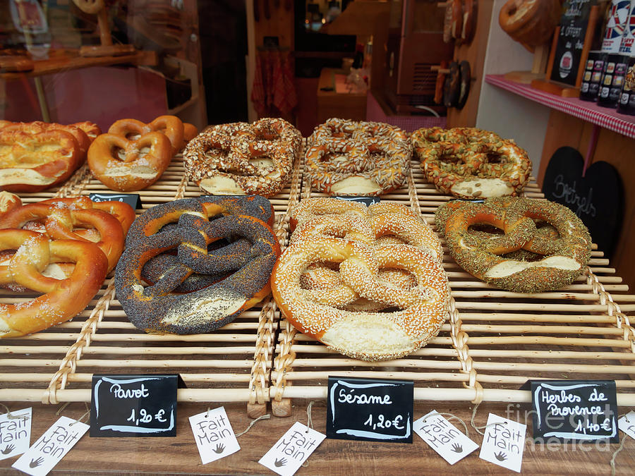 Prezels on display in a bake shop in Strasbourg France Photograph by Louise Heusinkveld