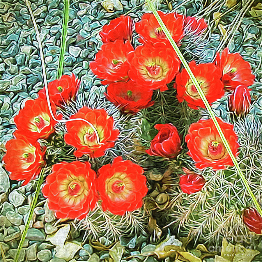 Prickly Cacti Orange Red Digital Art