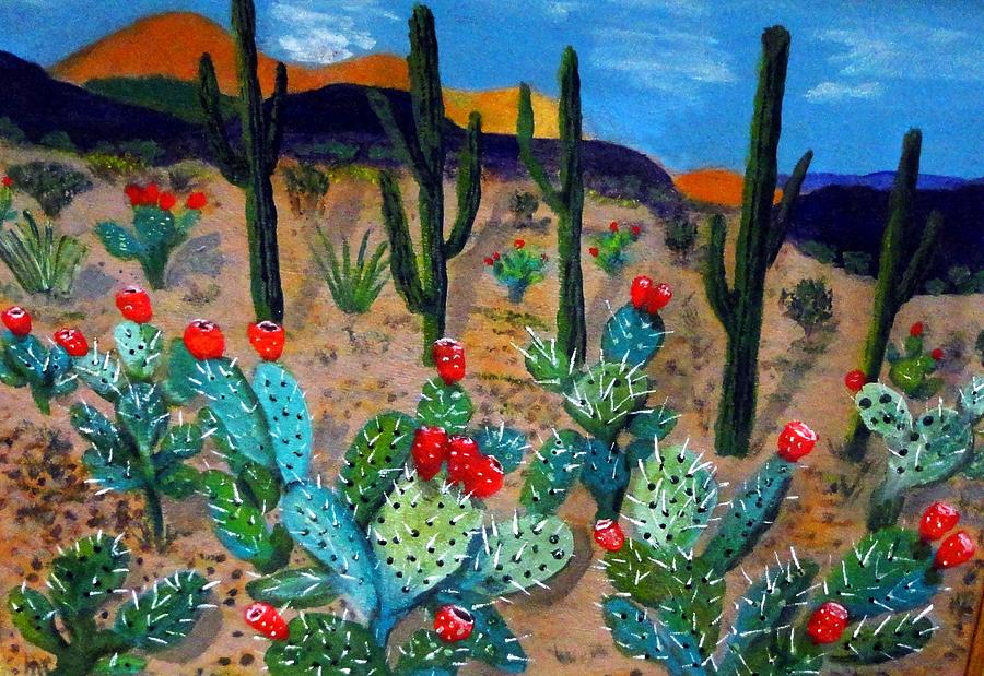 Prickly pear cactus Tucson Painting by Anne Sands
