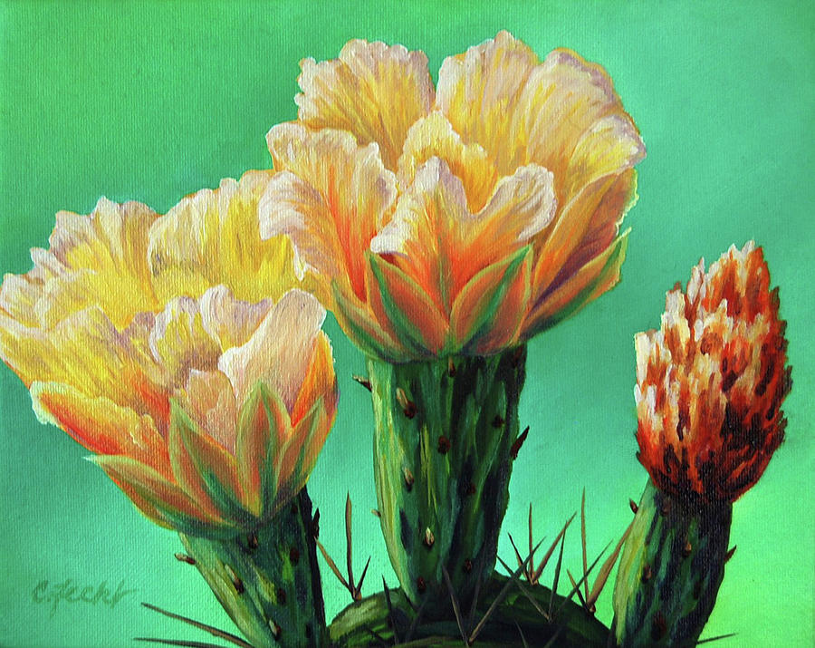 Prickly Pear Buds Painting by Cheryl Fecht