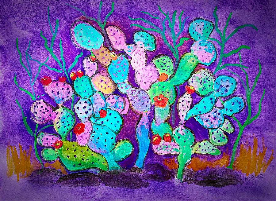 prickly Pear Cactus Painting by Anne Sands