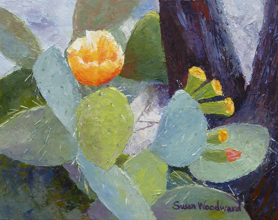 Prickly Pear in Bloom Painting by Susan Woodward