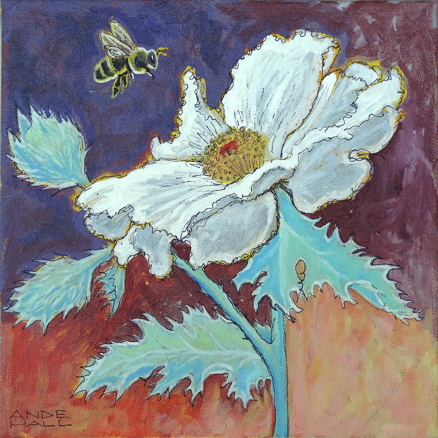 Prickly Poppy and Bee Painting by Ande Hall