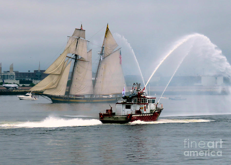 Pride of Baltimore II and Fire Boat Photograph by Janice Drew