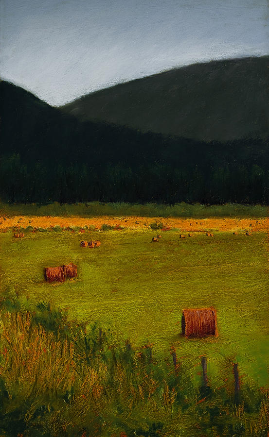 Landscape Painting - Priest Lake Hay Bales by David Patterson