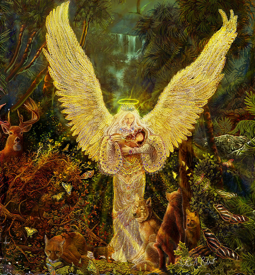 Fantasy Painting - Priestess Of The Woods-Angel tarot card by Steve Roberts