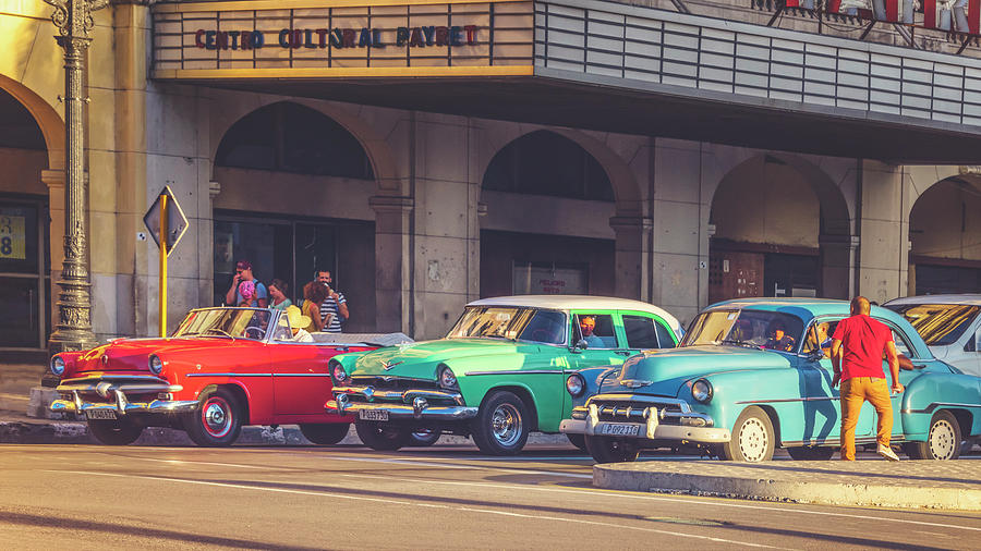 Car Photograph - Primary Color Classic Cars Havana Cuba Matte Finish by Joan Carroll