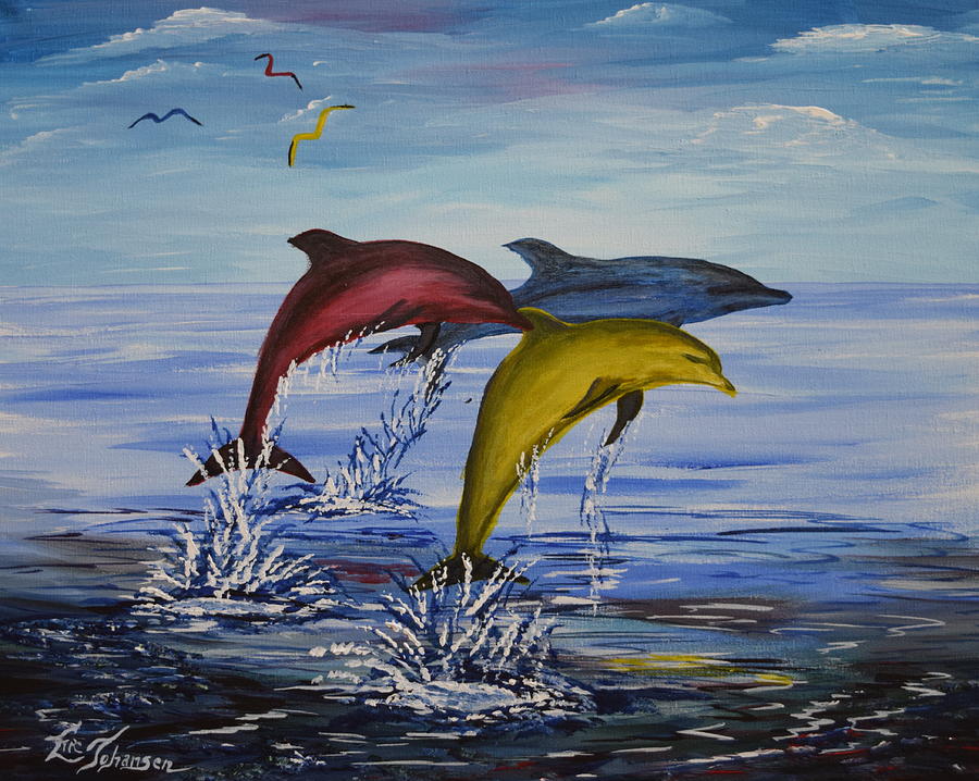 Primary Dolphins Painting by Eric Johansen