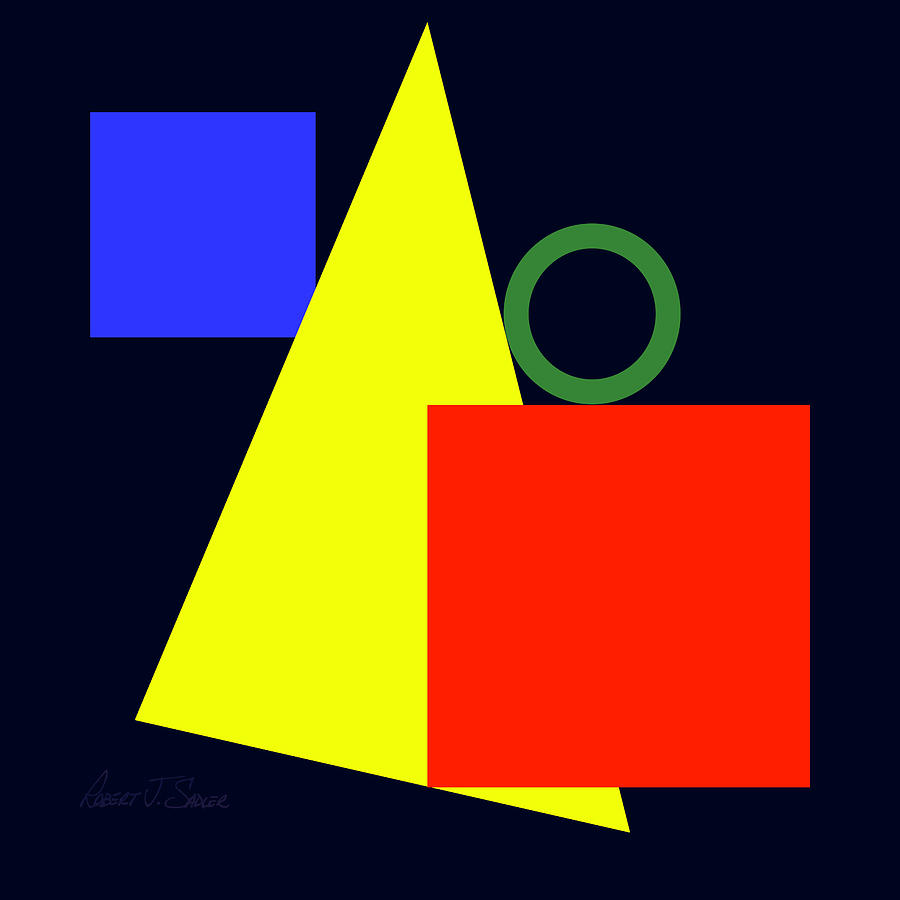 Primary Squares and Triangle with Green Circle Two Digital Art by Robert J Sadler