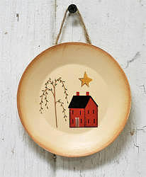 Primitive House Plate Mixed Media by Quaker Crafts
