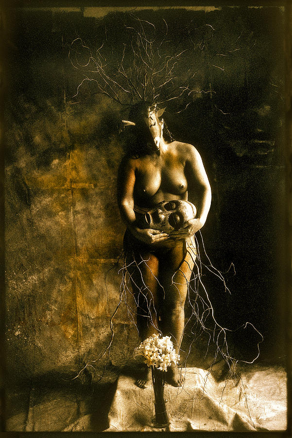 Primitive Woman Holding Mask Photograph by David Chasey
