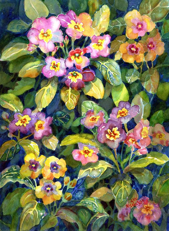 Primrose patch II Painting by Ann Nicholson