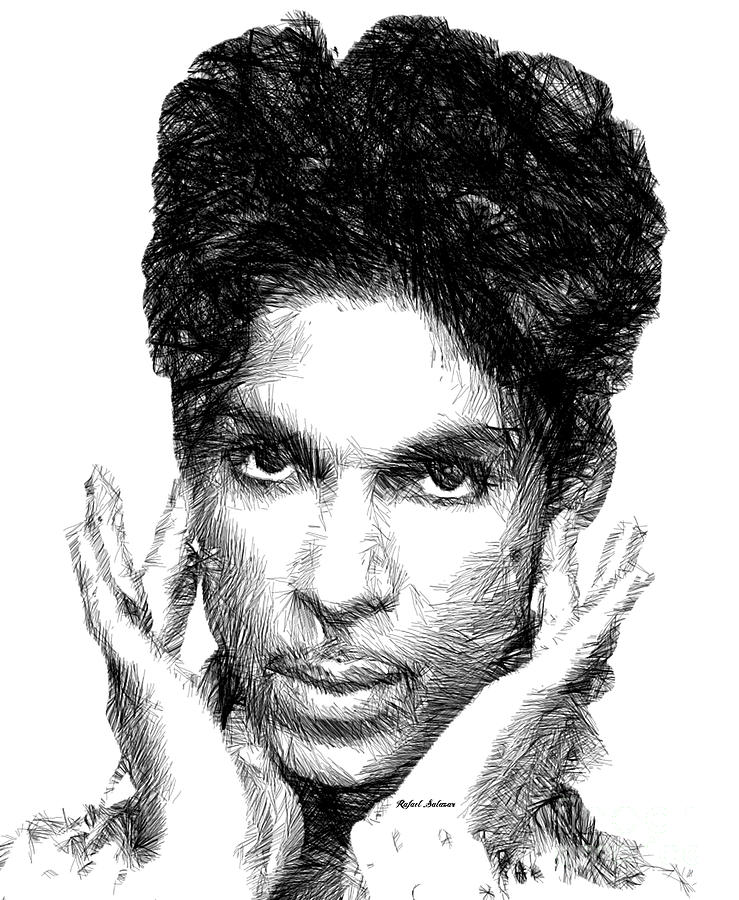 Prince - Tribute Sketch In Black And White 2 Digital Art by Rafael Salazar