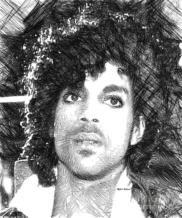 Prince - Tribute Sketch In Black And White 3 Digital Art by Rafael Salazar