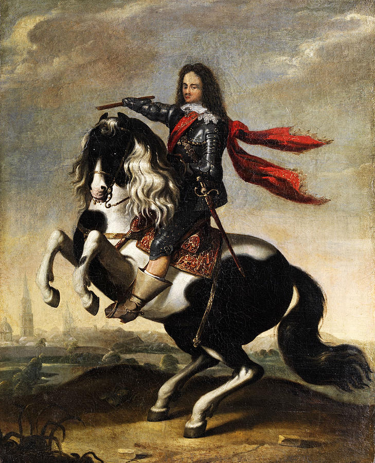 Prince Waldemar Christian of Denmark in armor on horseback Painting by Attributed to Wolfgang Heimbach
